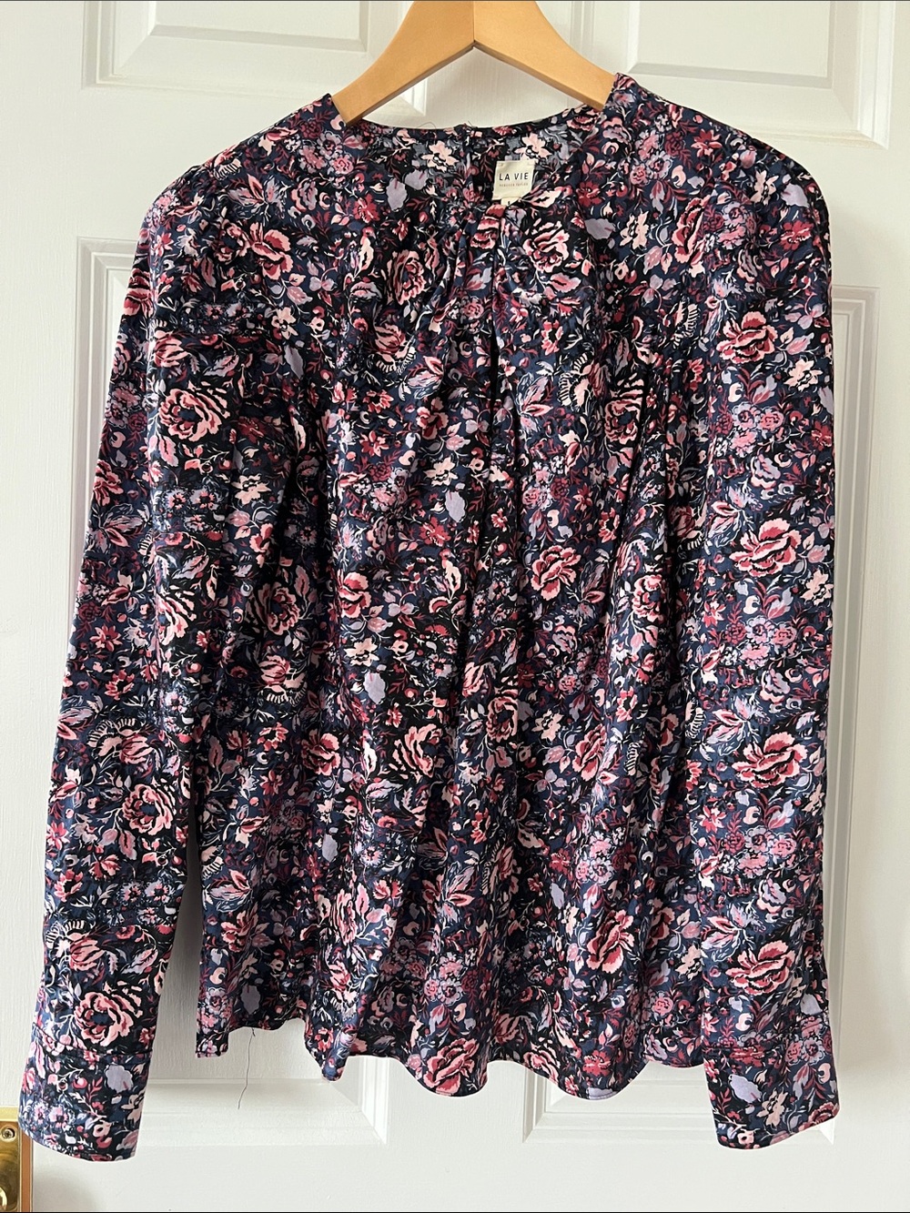 La Vie Rebecca Taylor Navy Floral Long-Sleeve Top with Pink Accents